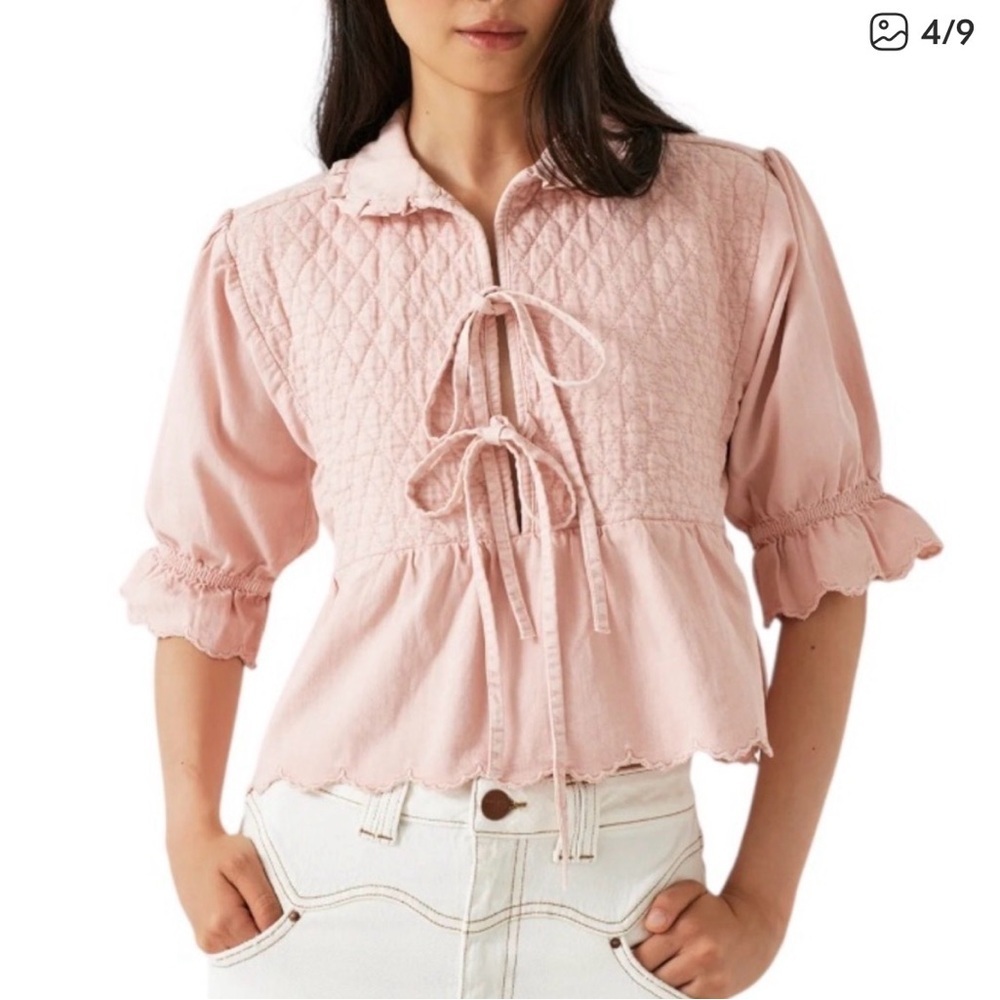 Seventy + Mochi Heidi Blouse Romantic Pink Dawn Pink Quilted - Picture 2 of 5